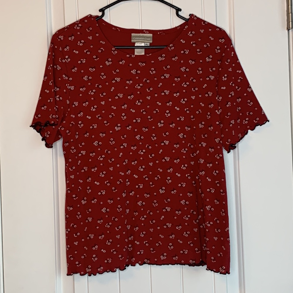 Coldwater Creek Red Lettuce Sleeve Top